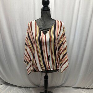 Maurices Striped Multicolor Sheer Blouse Womens Size Medium Lightweight Boho